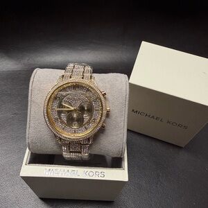Michael Kors Men’s Gold Crystal-Accented Chronograph Watch